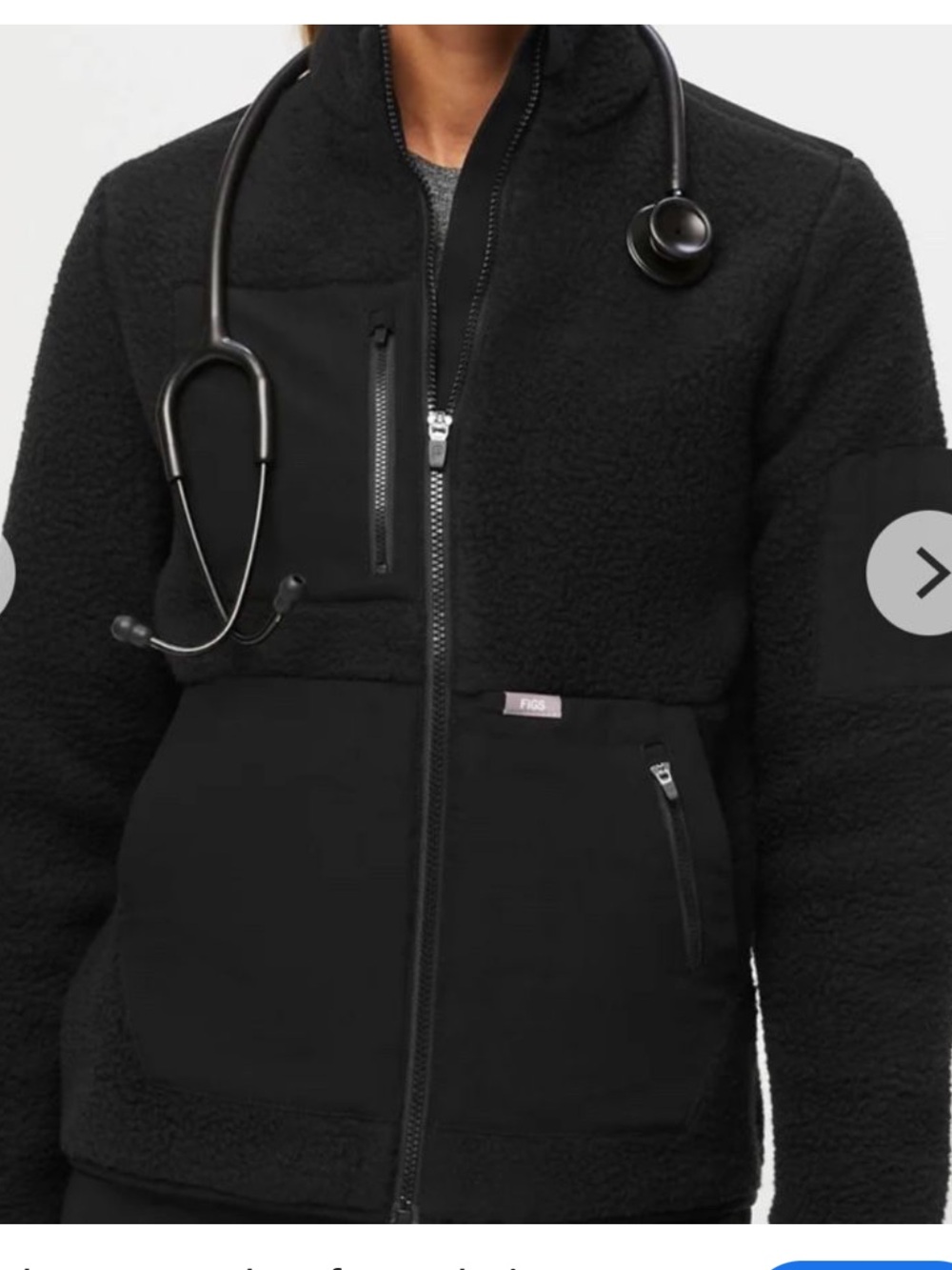 Figs Black Sherpa Zip-Up Jacket